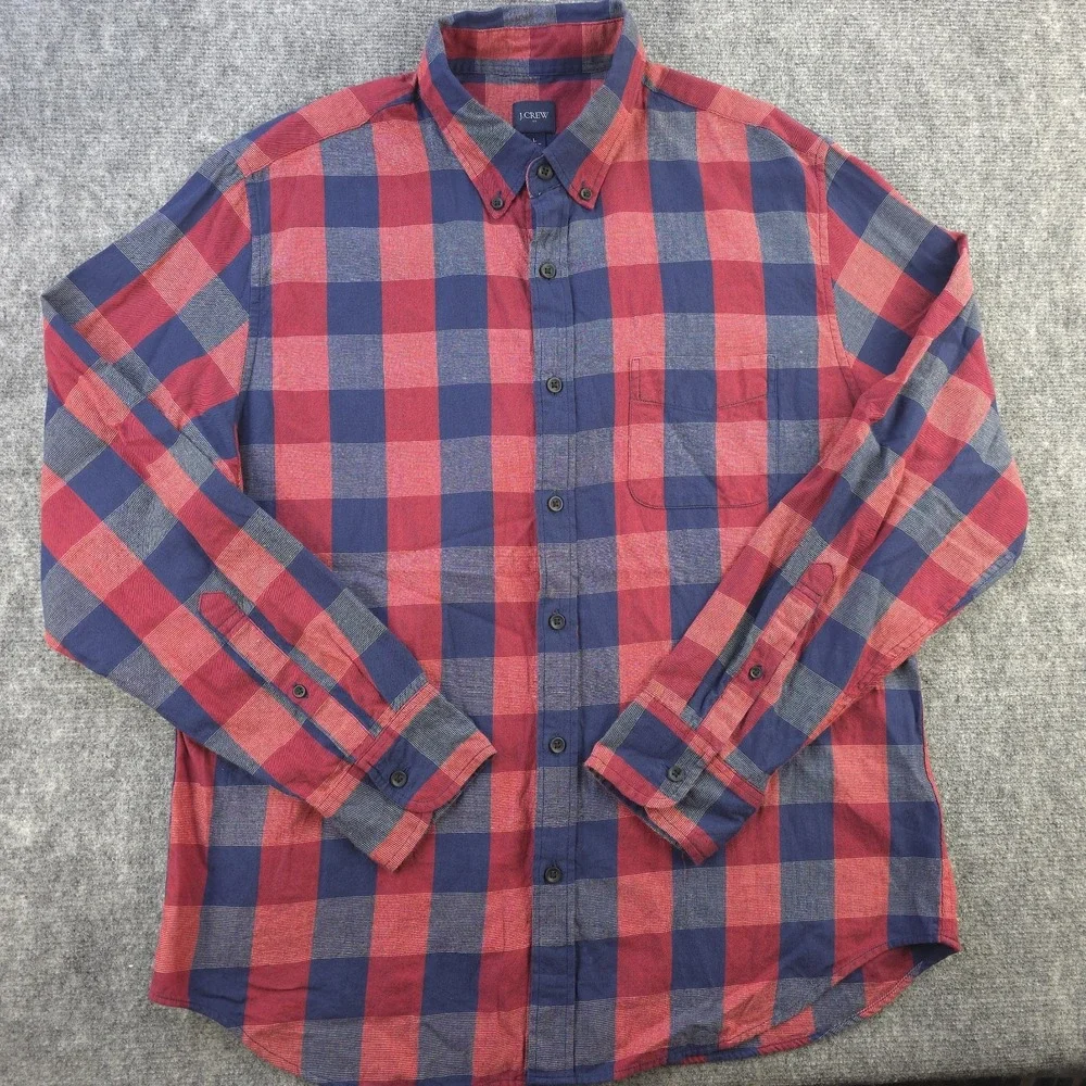 J Crew Shirt Large Red Blue Check Long Sleeve Button Down Cotton‎ Pocket